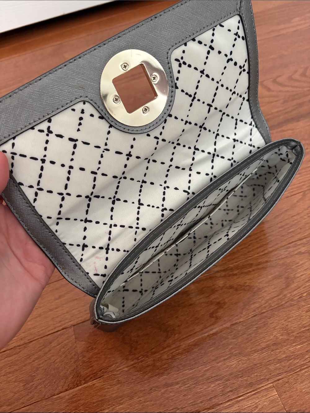 kate spade Metallic Pewter Turn-Lock Saffiano Clutch - Picture 12 of 13